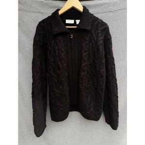 Vintage Preview International Womens Lg Cable Knit Wool Zipper Sweater